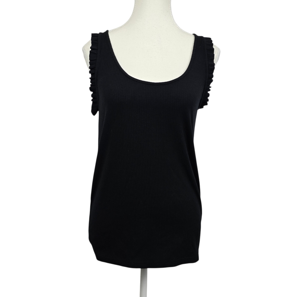 J.Crew Perfect Fit Black Ruffle Sleeve Tank Top Size Medium Classic Minimalist